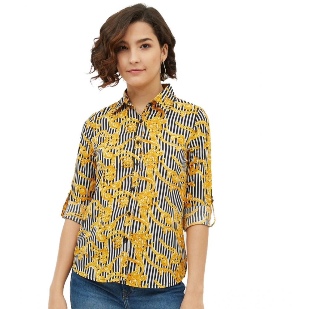 Ranili Polyester Printed Roll Up Sleeve Standard Length Shirt