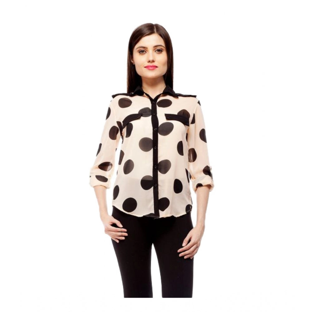Ranili Polyester Polka Roll Up Sleeve Standard Length Shirt