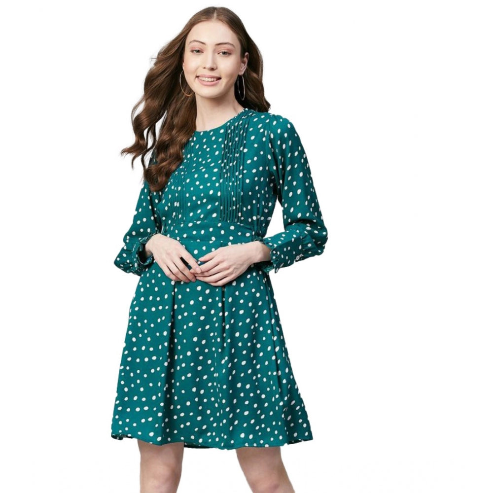 Ranili Polyester Polka Long Sleeves Above Knee Dress