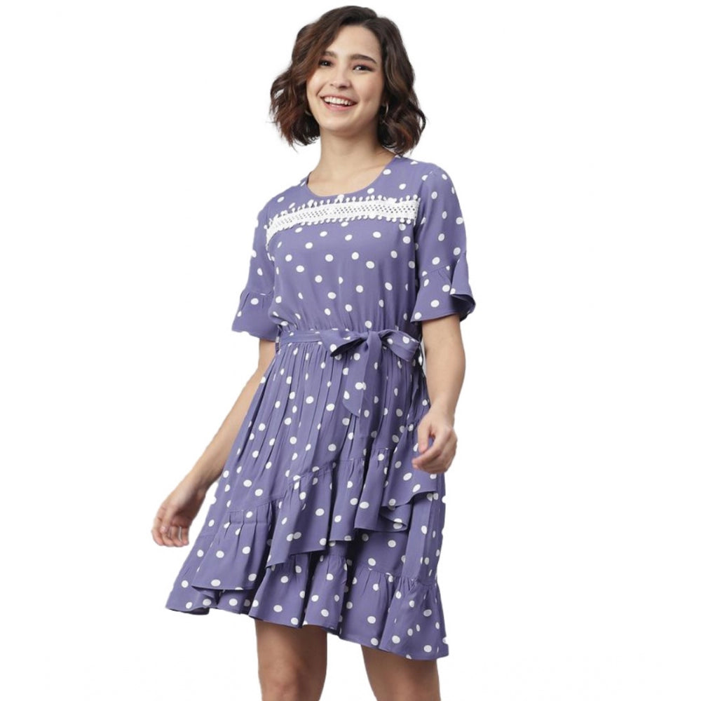 Ranili Polyester Polka Bell Sleeve Above Knee Dress