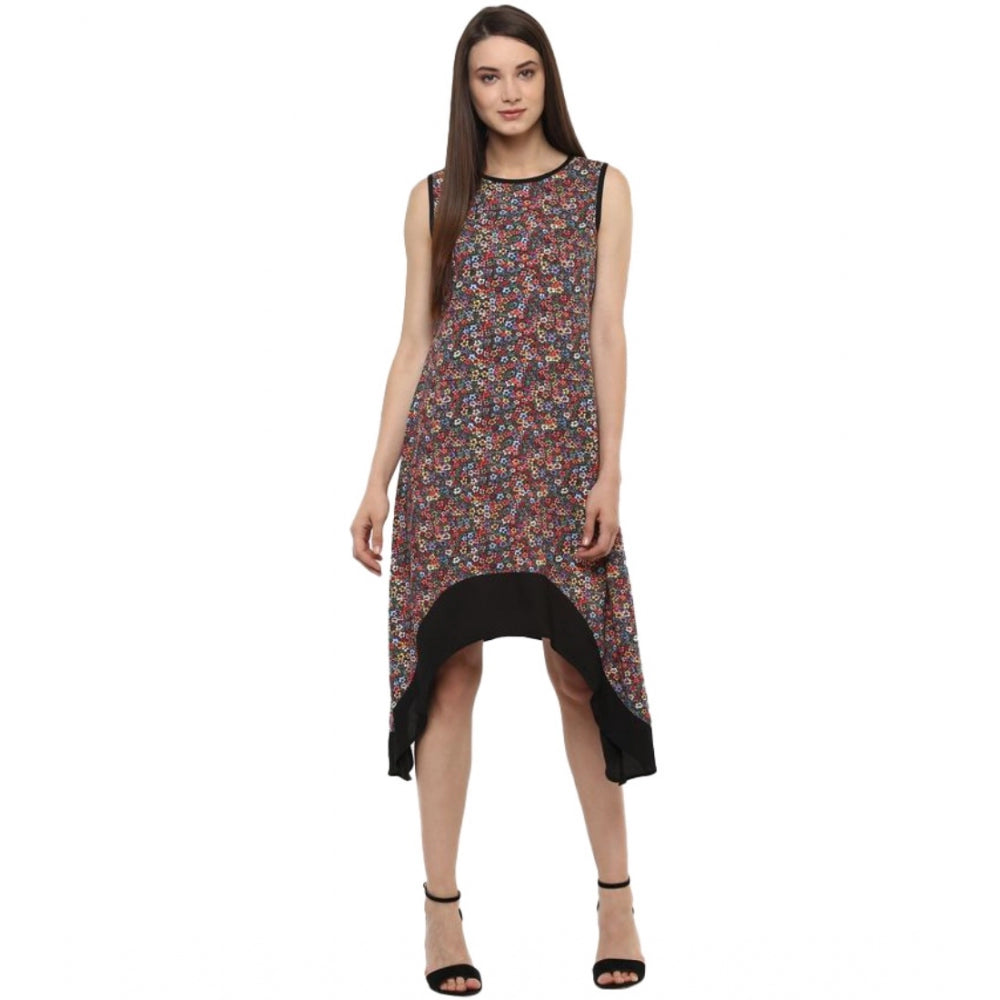 Ranili Polyester Printed Sleeveless Knee-length Dress
