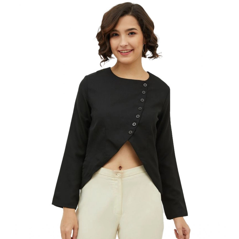 Ranili Polyester Asymmetrical Long Sleeves Top