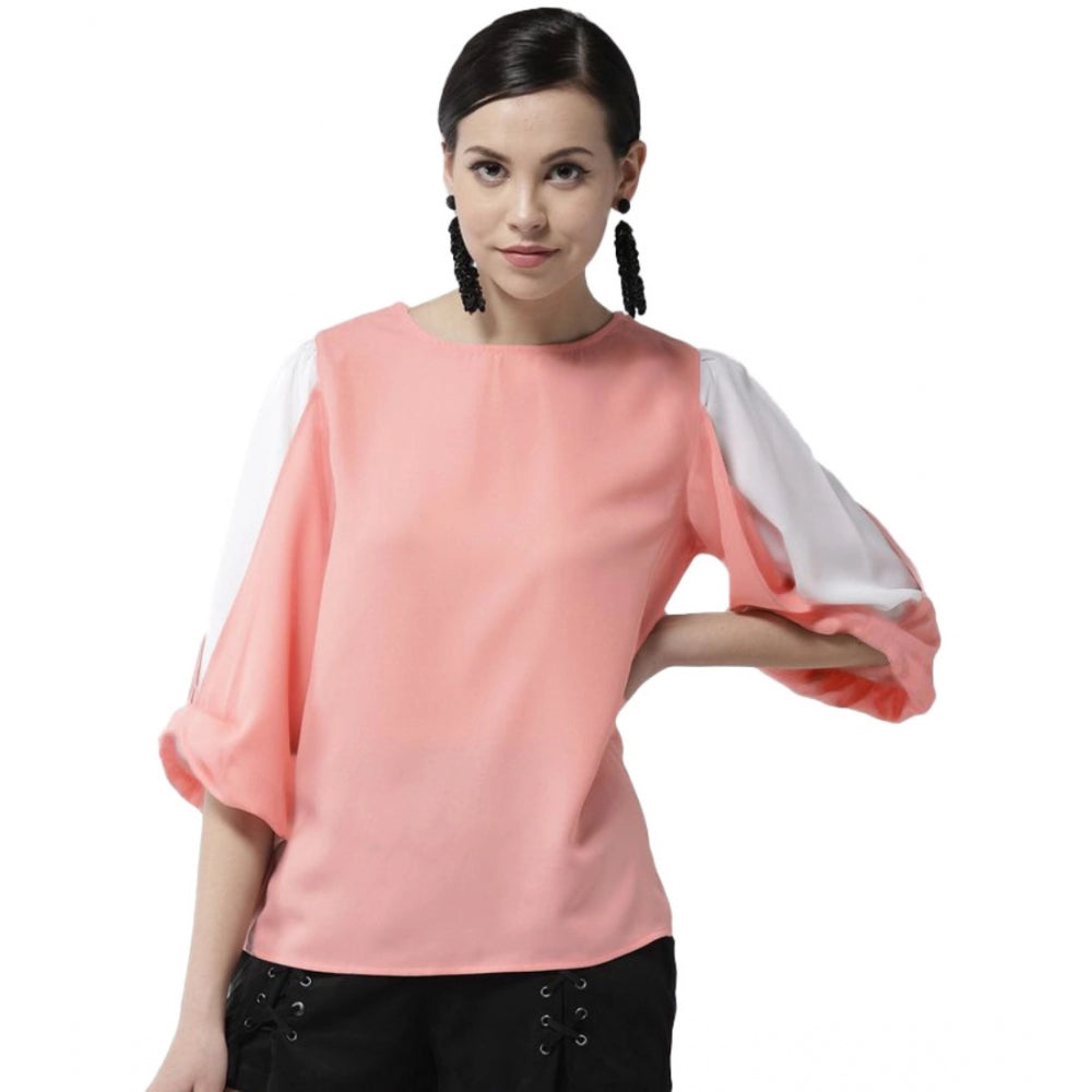 Ranili Polyester Colour Block Slit Sleeve Top