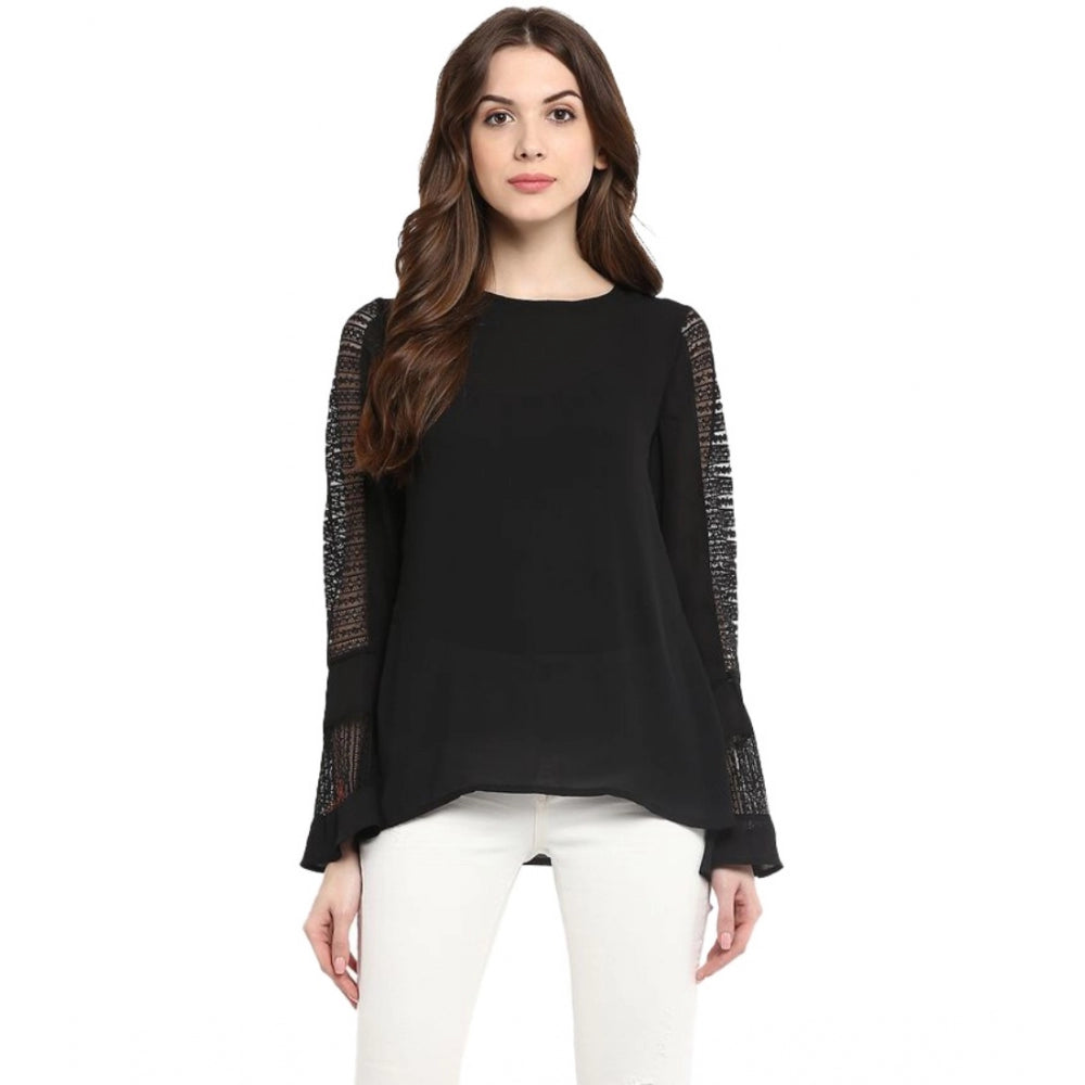 Ranili Polyester Georgette Self Design Bell Sleeve Regular Top