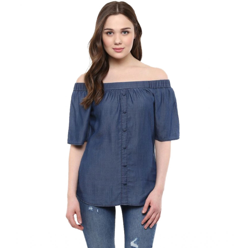 Ranili Denim Solid Short Sleeve Regular Top