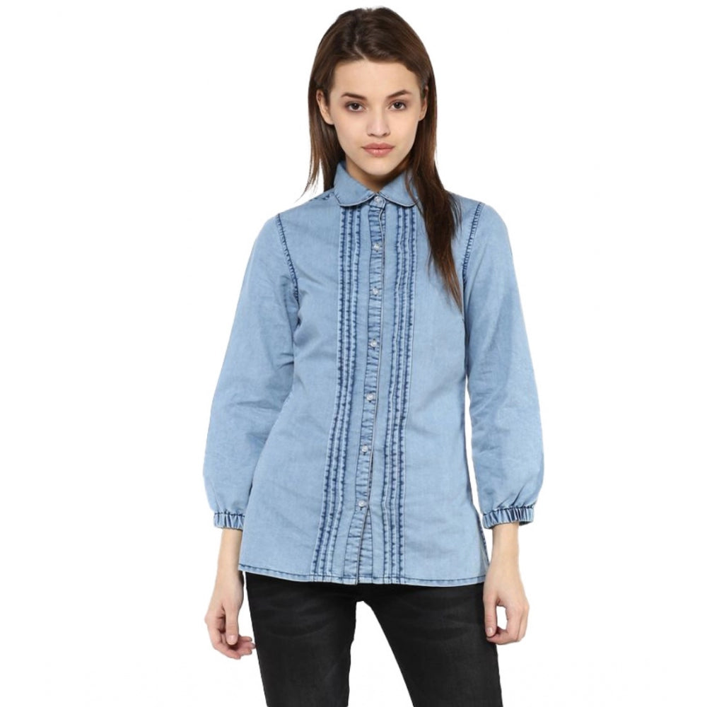 Ranili Denim Solid 3-4th Sleeves Standard Length Shirt