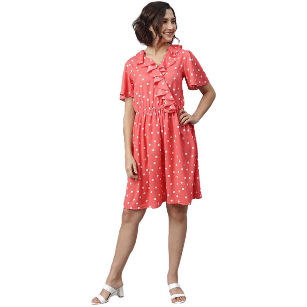 Ranili Polyester Polka Flutter Above Knee Dress