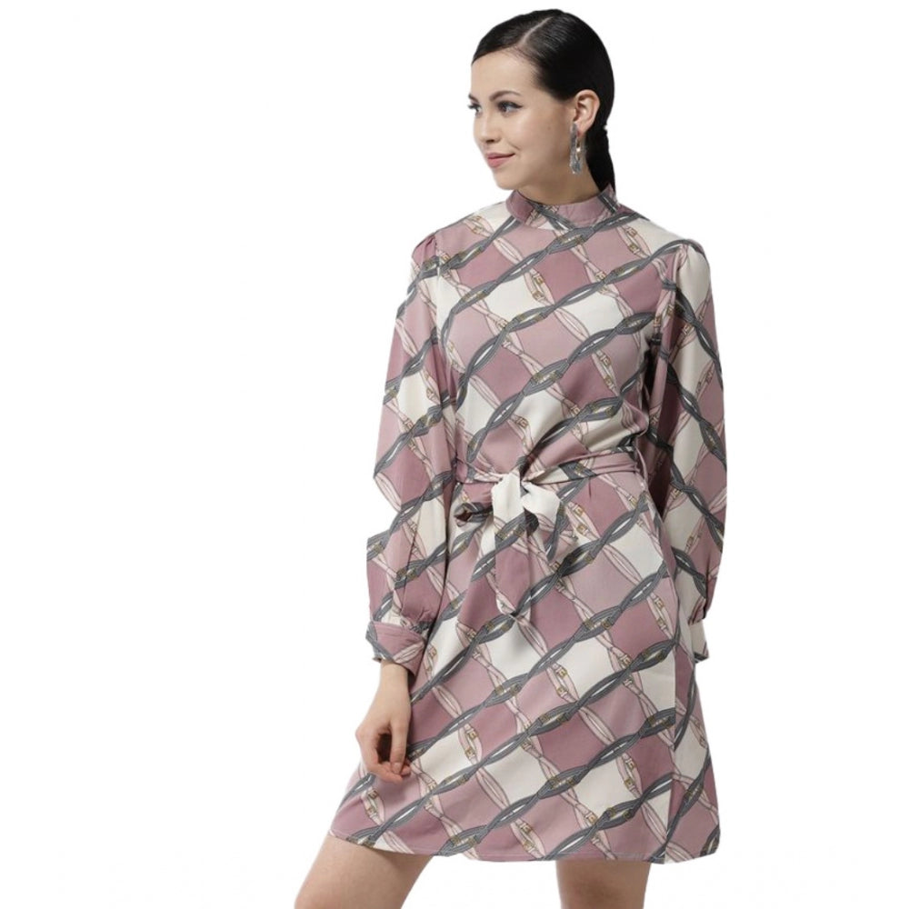 Ranili Polyester Checkered Long Sleeves Above Knee Dress