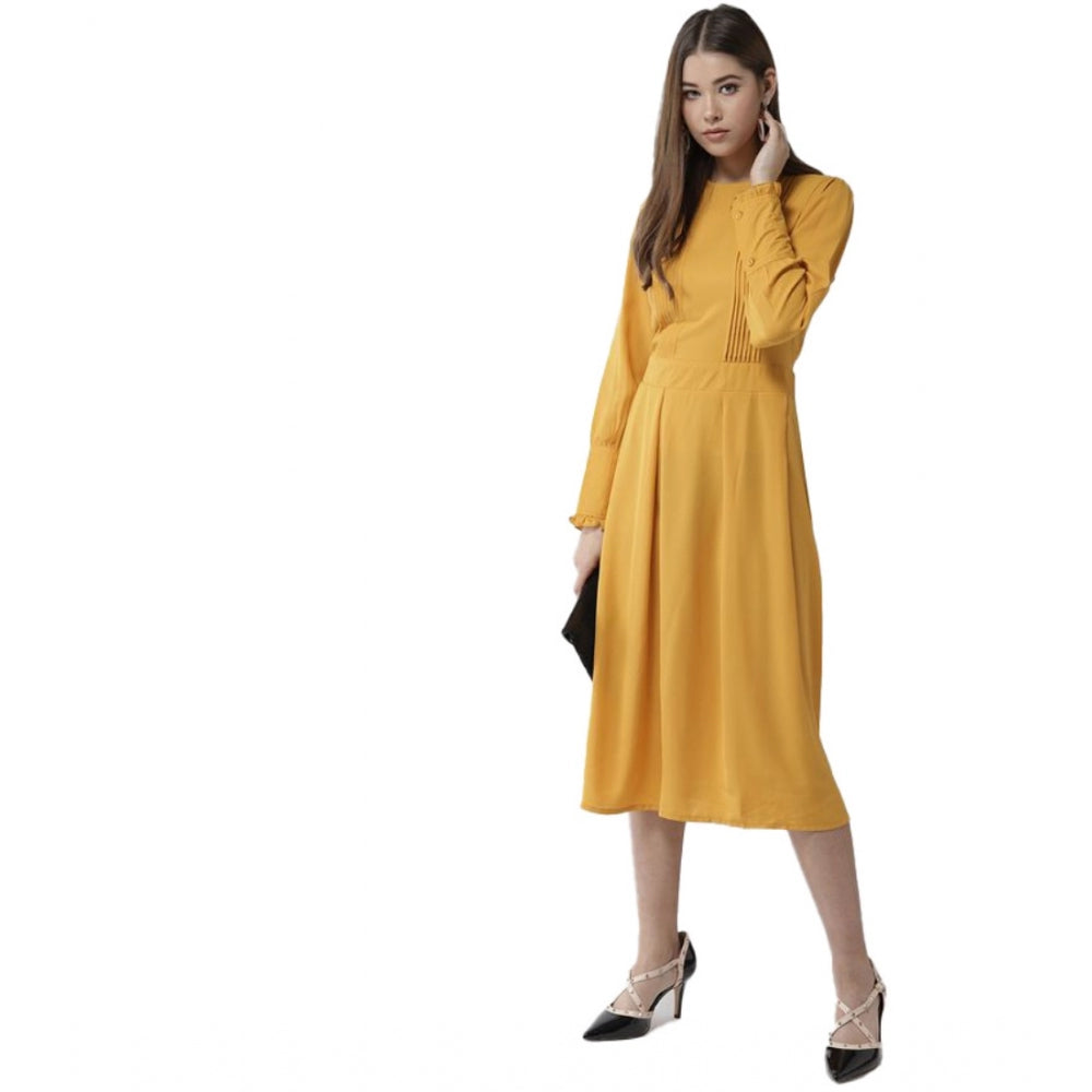 Ranili Polyester Pintuck Long Sleeves Below Knee Dress