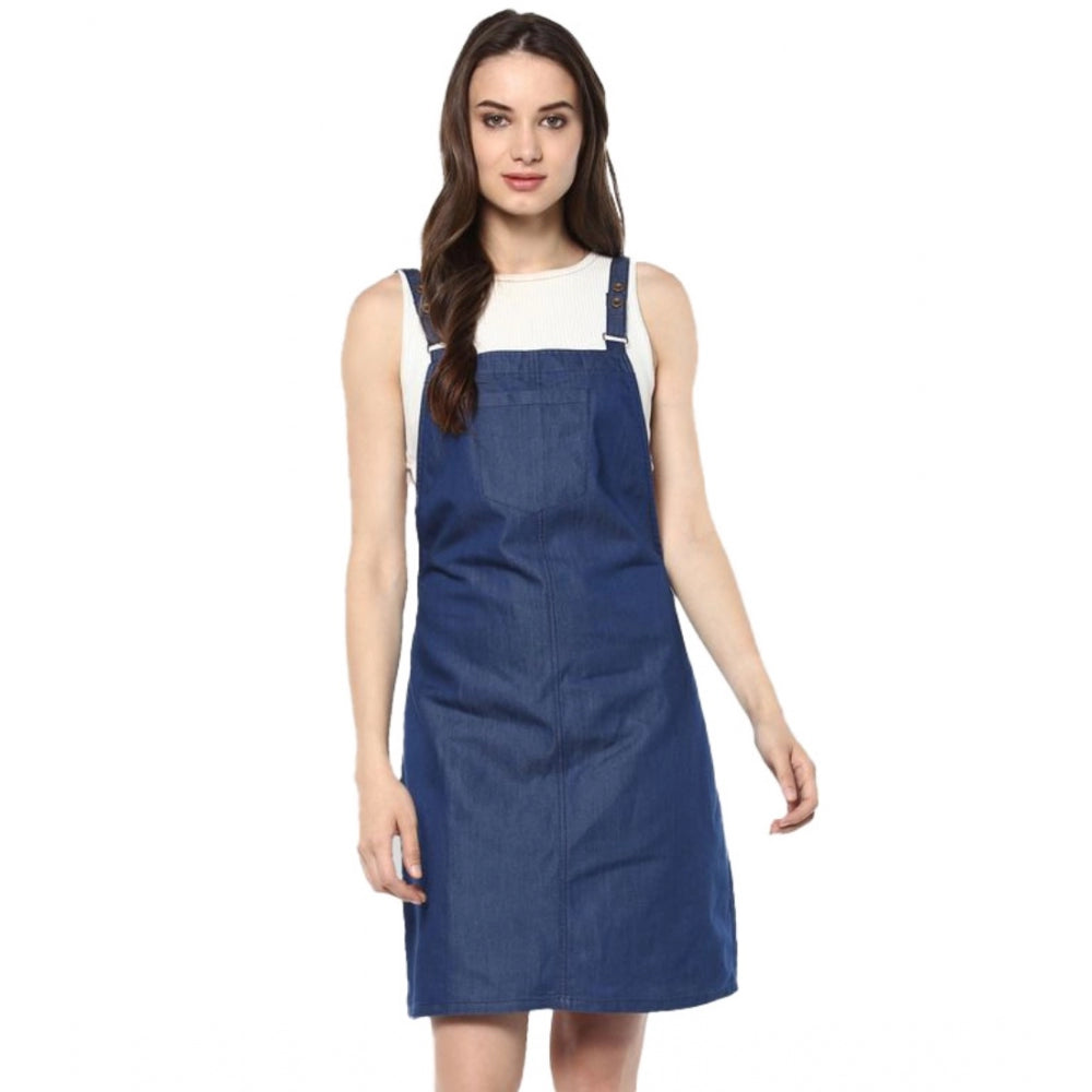 Ranili Denim Solid Shoulder Straps Above Knee Dress