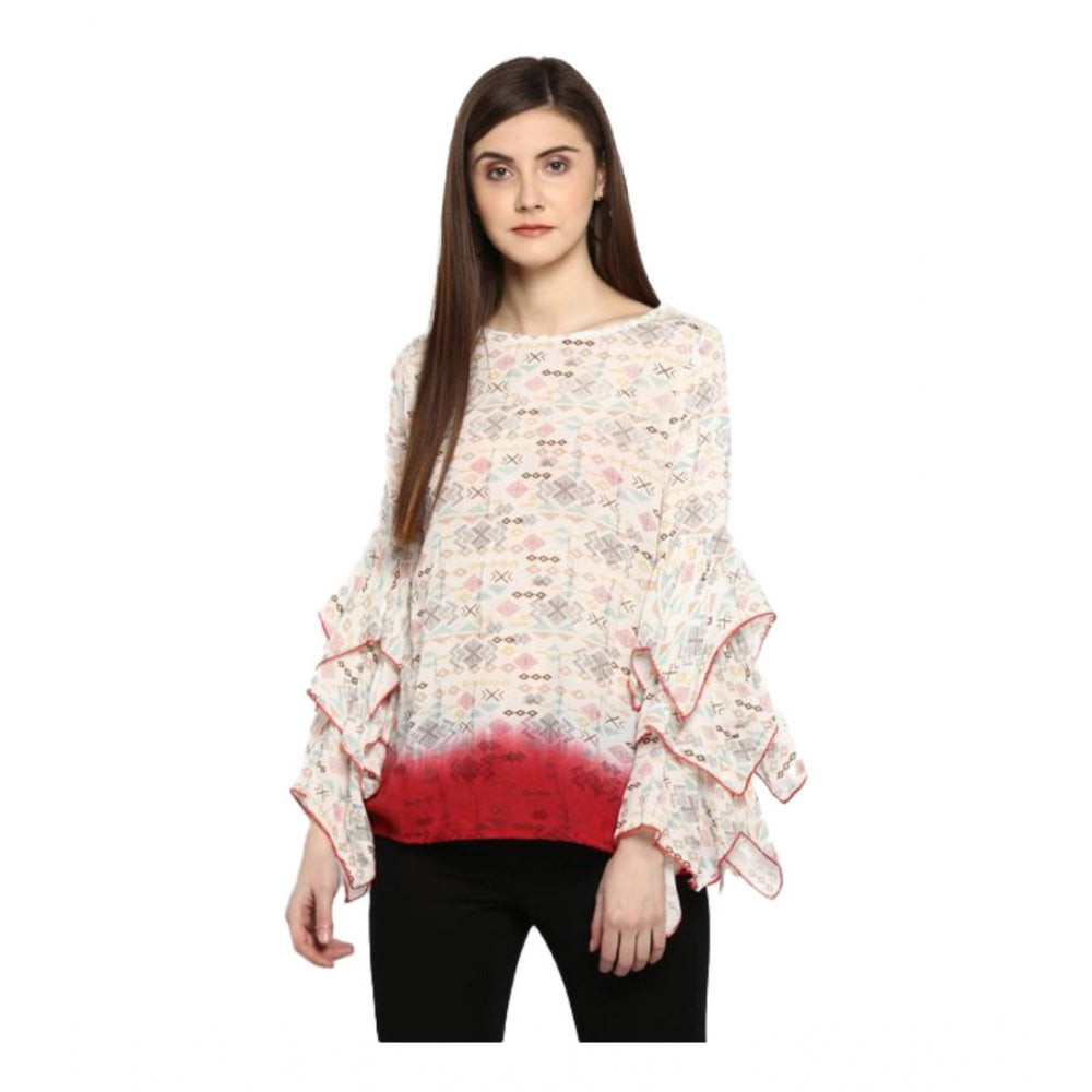 Ranili Rayon Crepe Printed Ruffle Sleeve Top