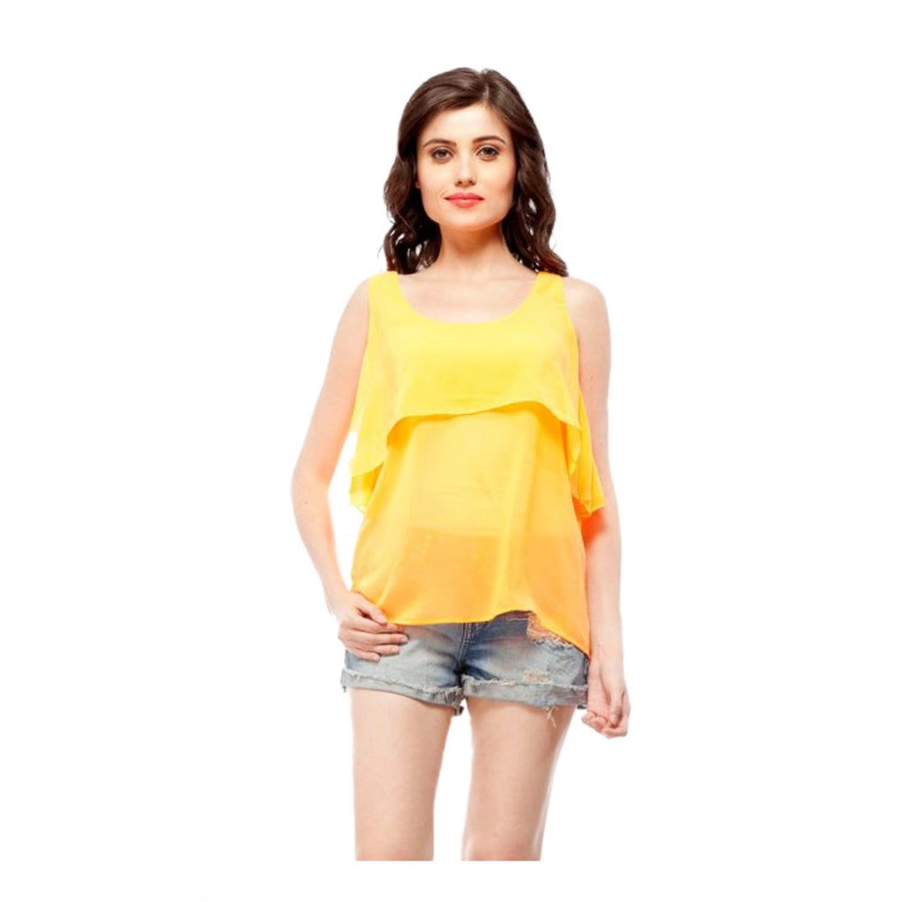 Ranili Polyester Solid Sleeveless Regular Top