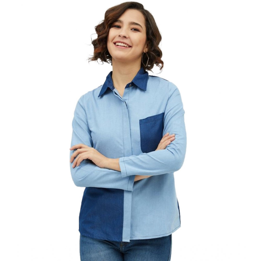 Ranili Denim Patch Work Long Sleeves Standard Length Shirt
