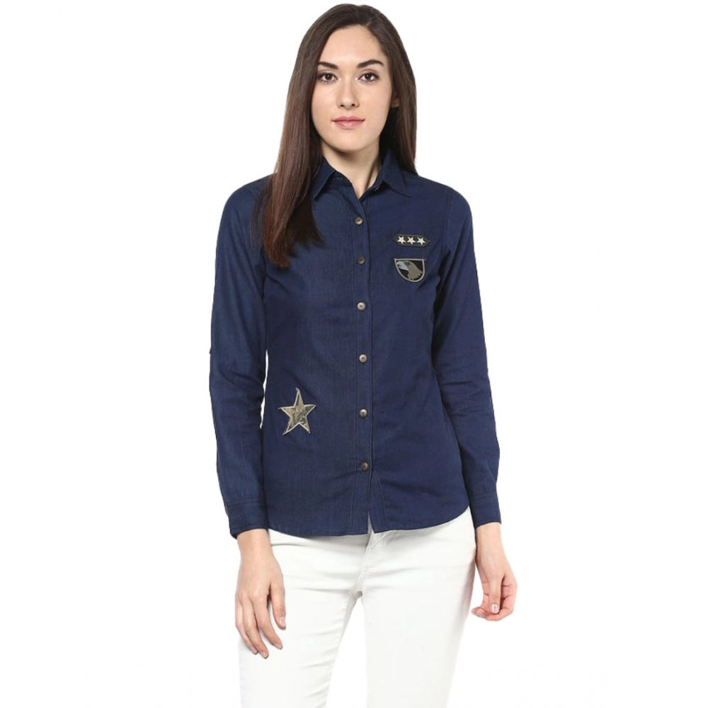 Ranili Denim Patch Work Long Sleeves Standard Length Shirt