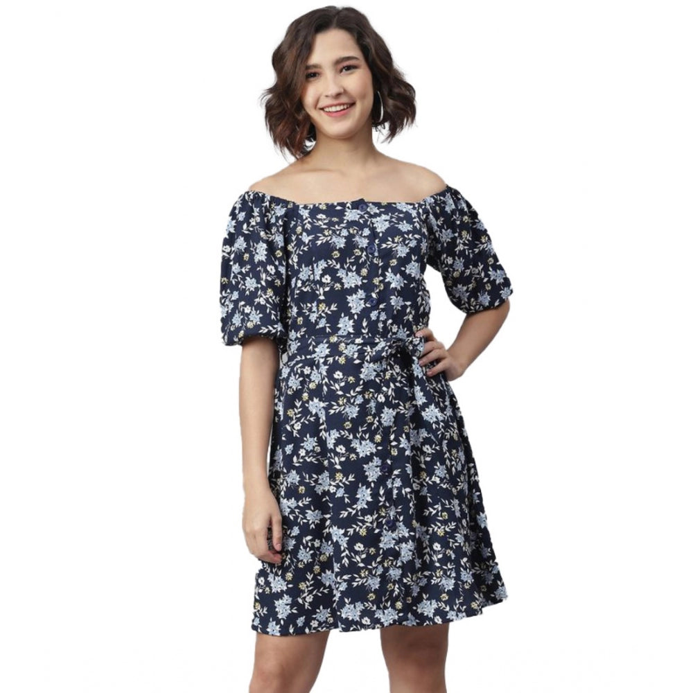 Ranili Polyester Off Shoulder Half Sleeve Above Knee Dress