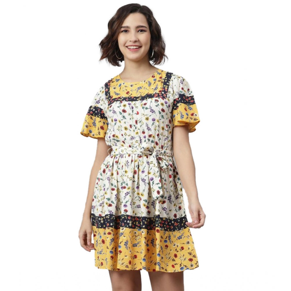 Ranili Polyester Floral Flutter Above Knee Dress