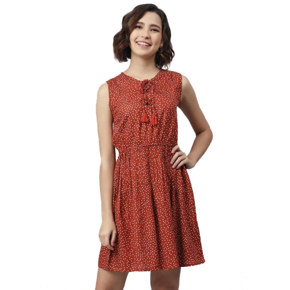 Ranili Rayon Polka Sleeveless Above Knee Dress