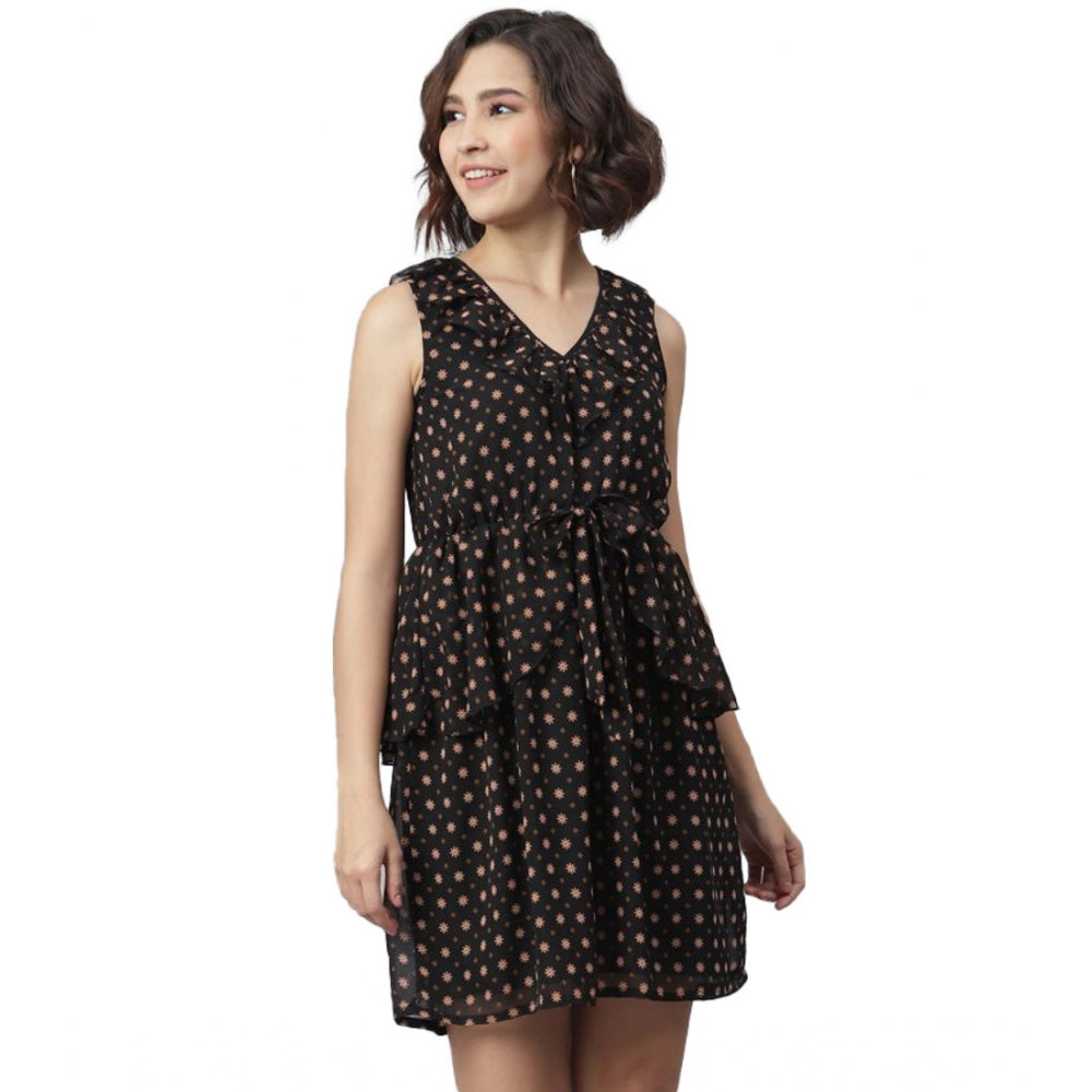 Ranili Polyester Peplum Sleeveless Above Knee Dress