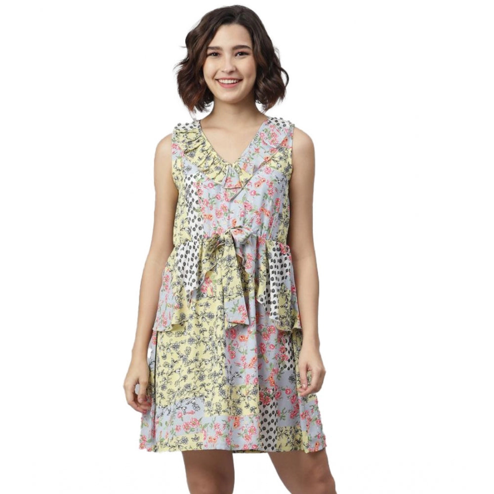 Ranili Polyester Peplum Sleeveless Above Knee Dress