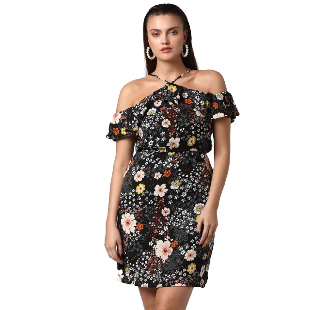 Ranili Polyester Floral Cold Shoulder Above Knee Dress