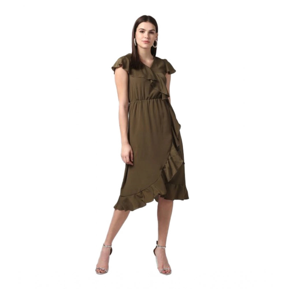 Ranili Polyester Ruffled Cap Sleeve Knee-length Dress