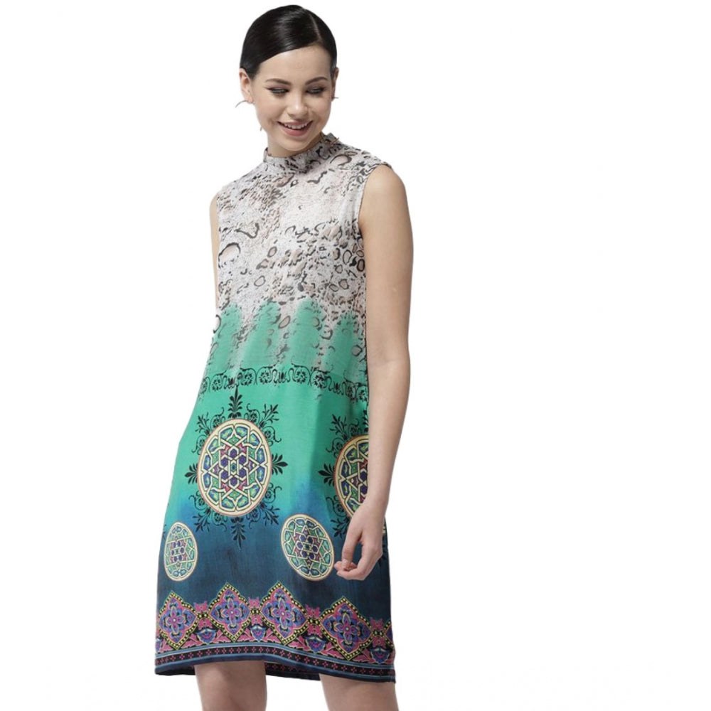 Ranili Polyester Printed Sleeveless Above Knee Dress