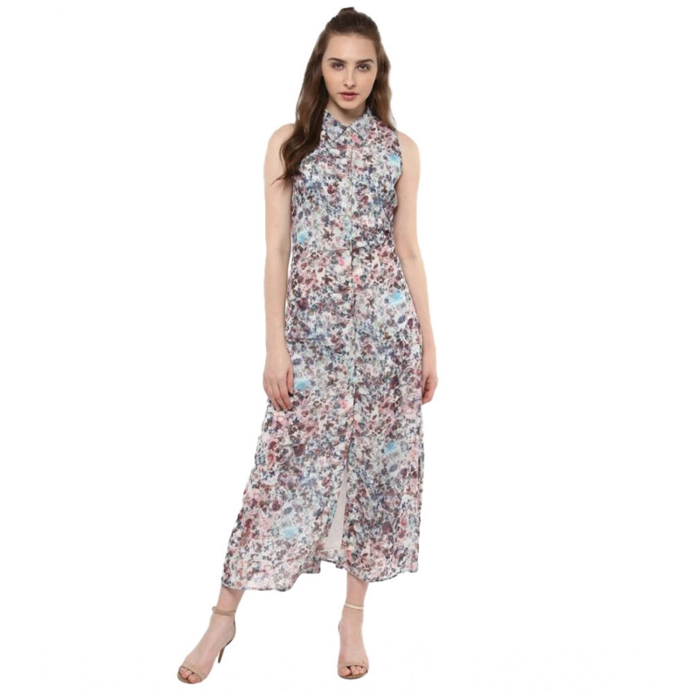 Ranili Polyester Chiffon Printed Sleeveless Dress