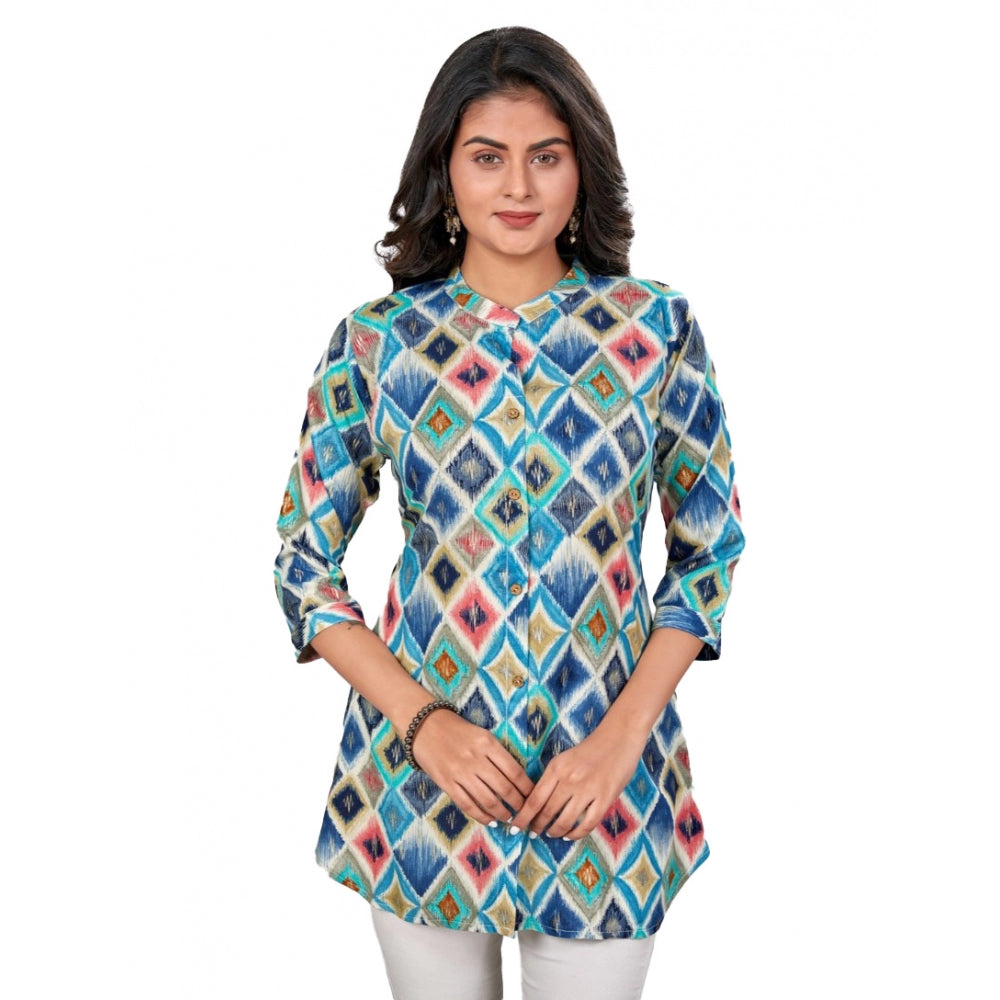 Ranili Rayon Collared Neck 3/4 Sleeves Short Top