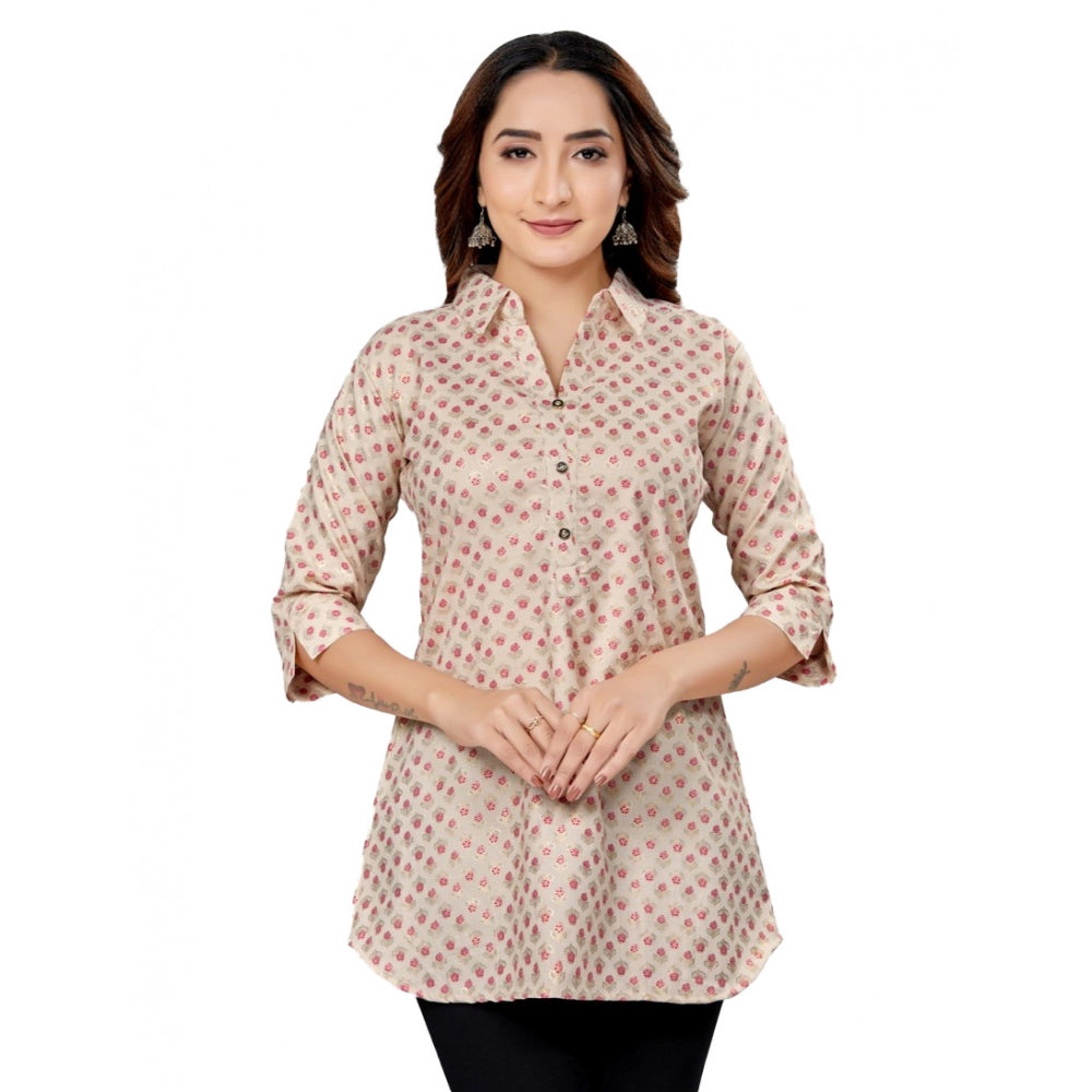 Ranili Cotton Blend Collared Neck 3/4 Sleeves Short Top