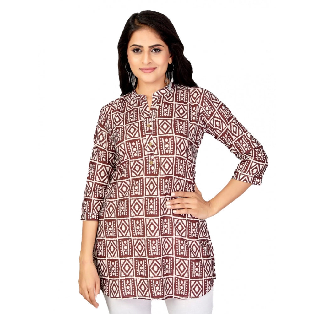 Ranili Poly Crepe Mandarin Collar 3/4 Sleeves Short Top