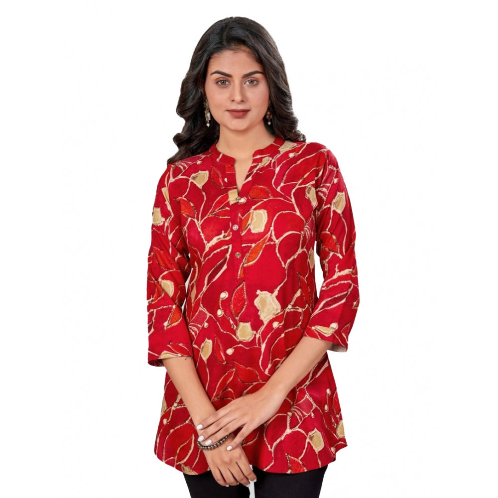 Ranili Rayon Mandarin Collar 3/4 Sleeves Short Top