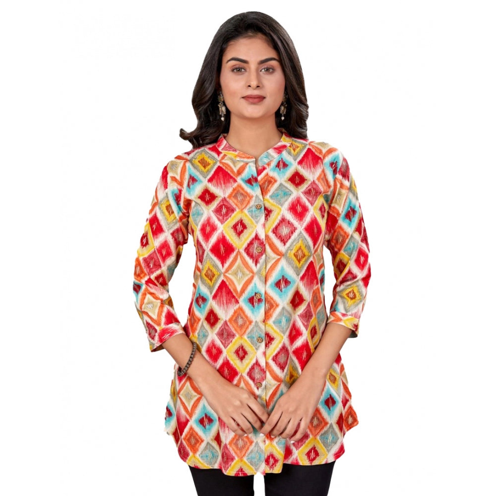 Ranili Rayon Collared Neck 3/4 Sleeves Short Top