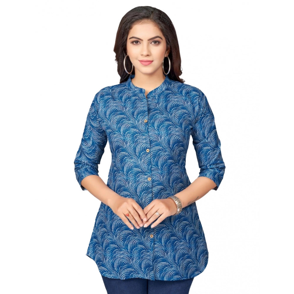 Ranili Cotton Blend Mandarin Collar 3/4 Sleeves Short Top