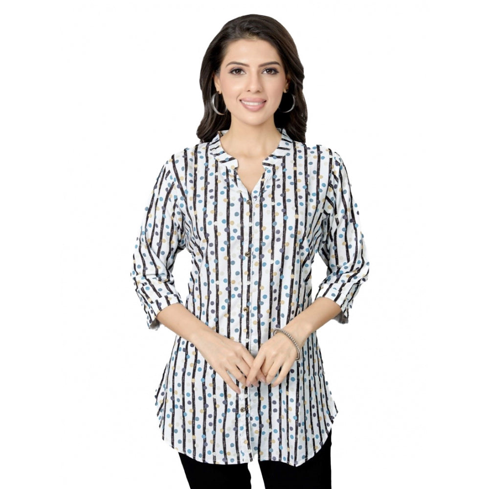 Ranili Poly Crepe Mandarin Collar 3/4 Sleeves Short Top