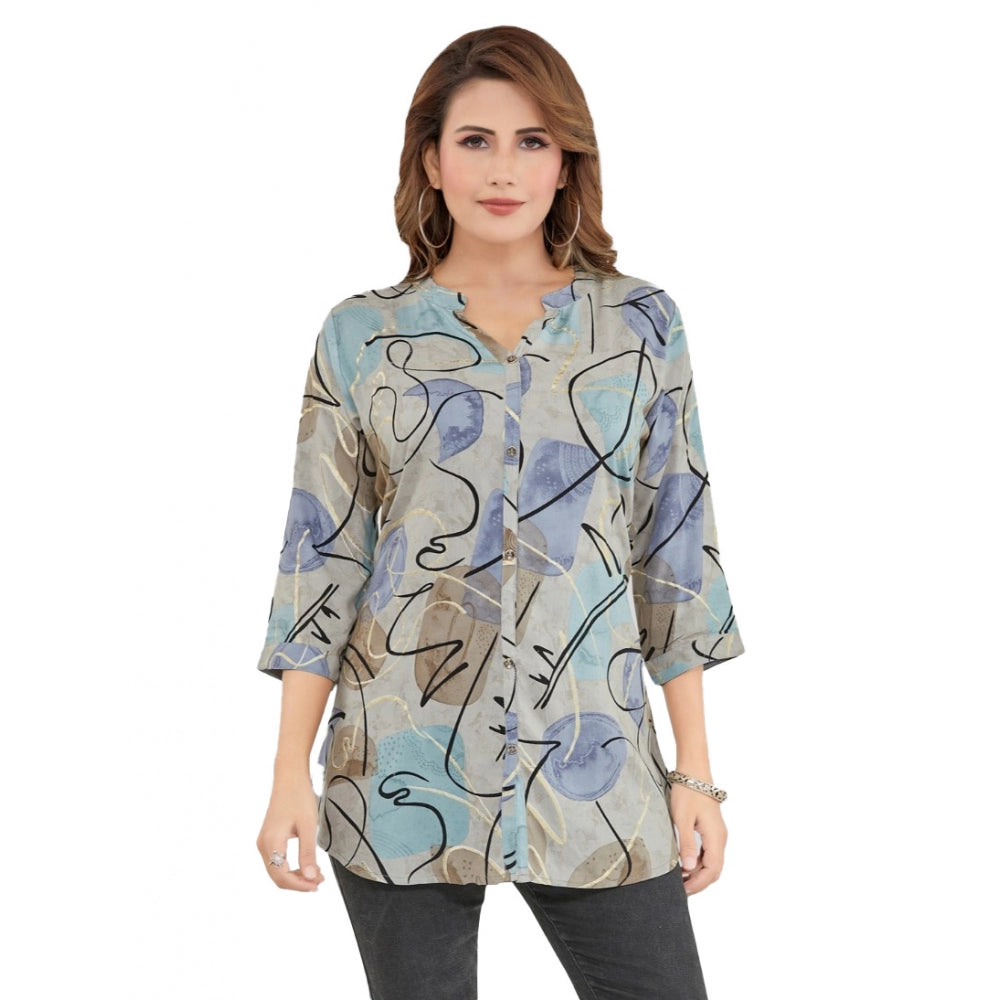 Ranili Rayon Mandarin Collar 3/4 Sleeves Short Top