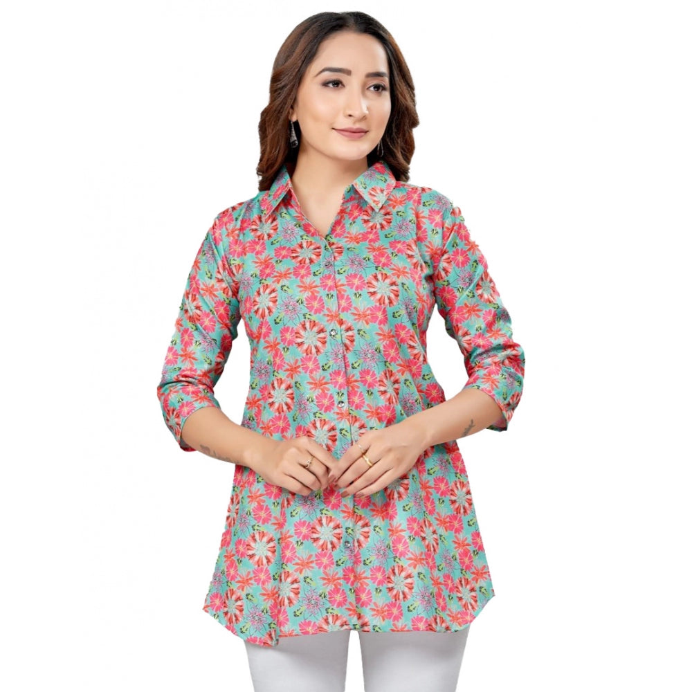 Ranili Cotton Blend Collared Neck 3/4 Sleeves Short Top