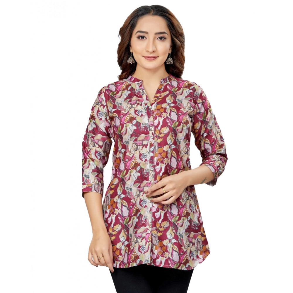 Ranili Cotton Blend Mandarin Collar 3/4 Sleeves Short Top
