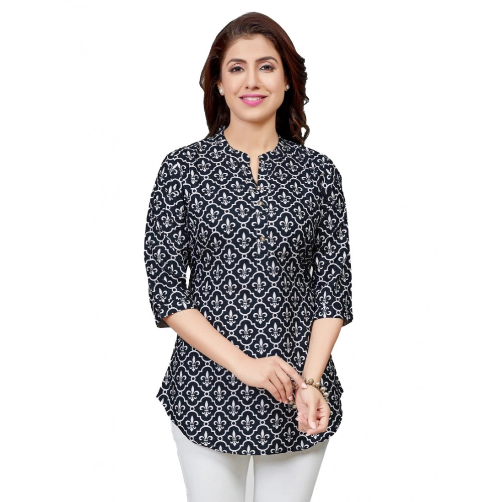 Ranili Poly Crepe Mandarin Collar 3/4 Sleeves Short Top