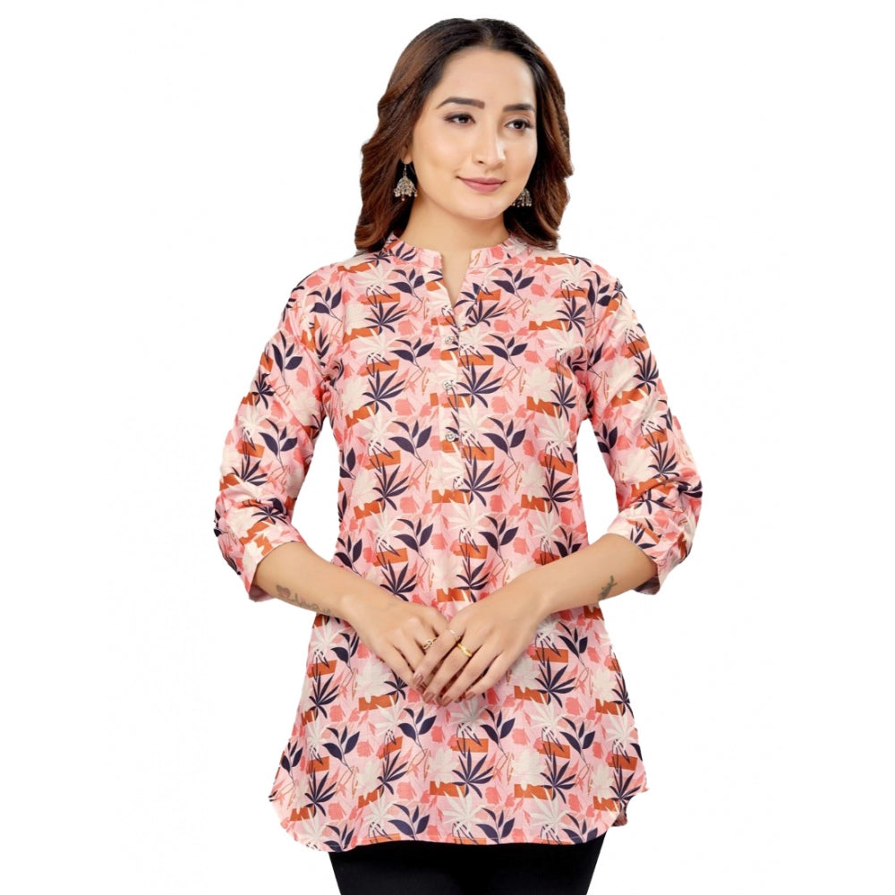Ranili Cotton Blend Mandarin Collar 3/4 Sleeves Short Top
