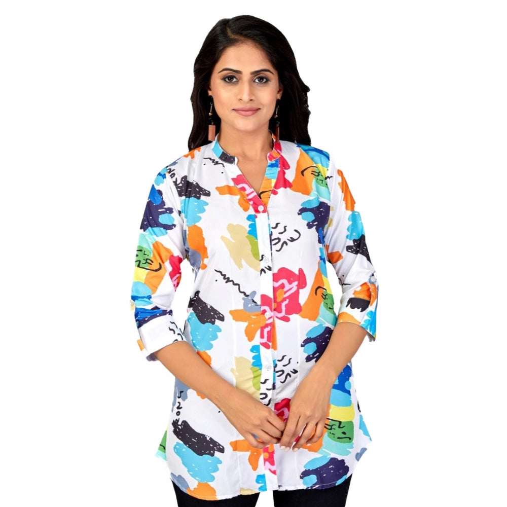 Ranili Poly Crepe Mandarin Collar 3/4 Sleeves Short Top