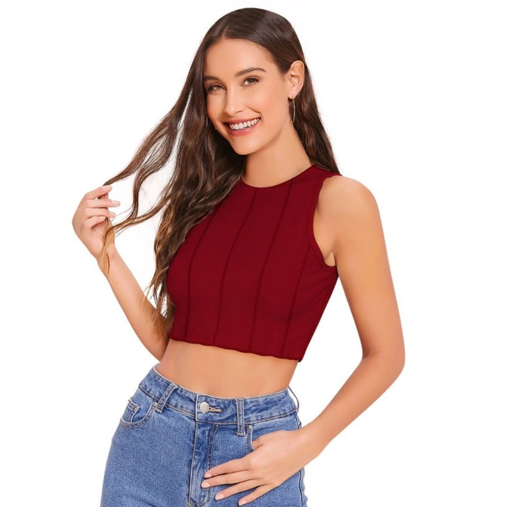 Ranili Polyester Solid Sleeveless Round Neck Top