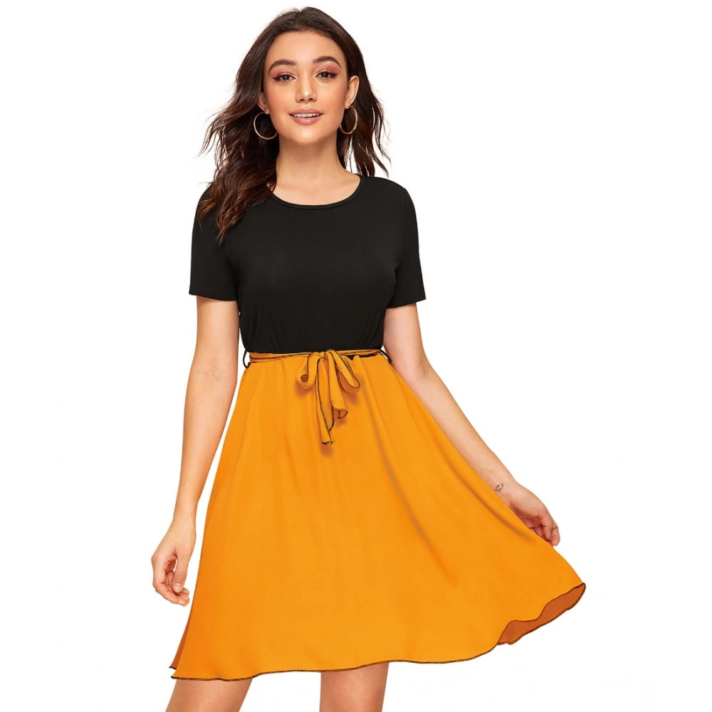 Ranili Knitting Stretchable Solid Round Neck Cap Sleeve Dress