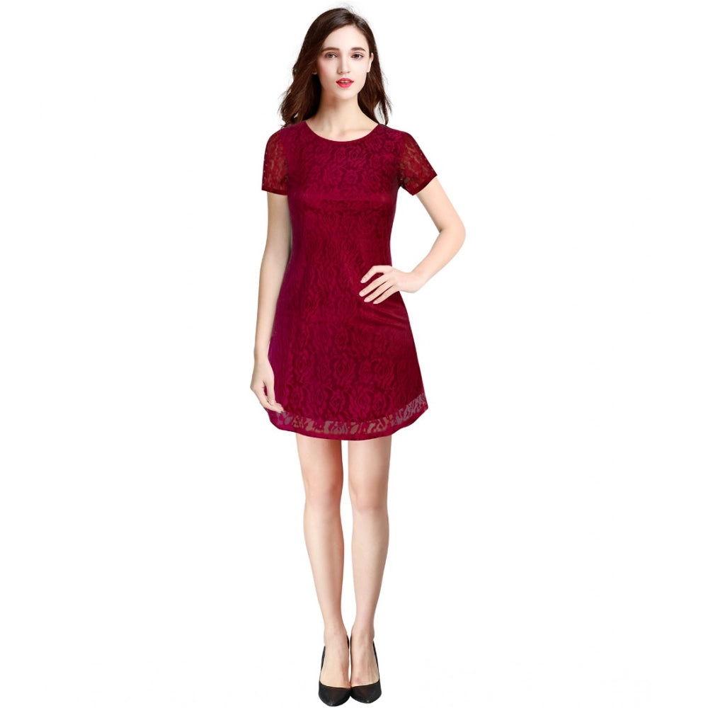 Ranili Rasal Solid Round Neck Cap Sleeve Dress