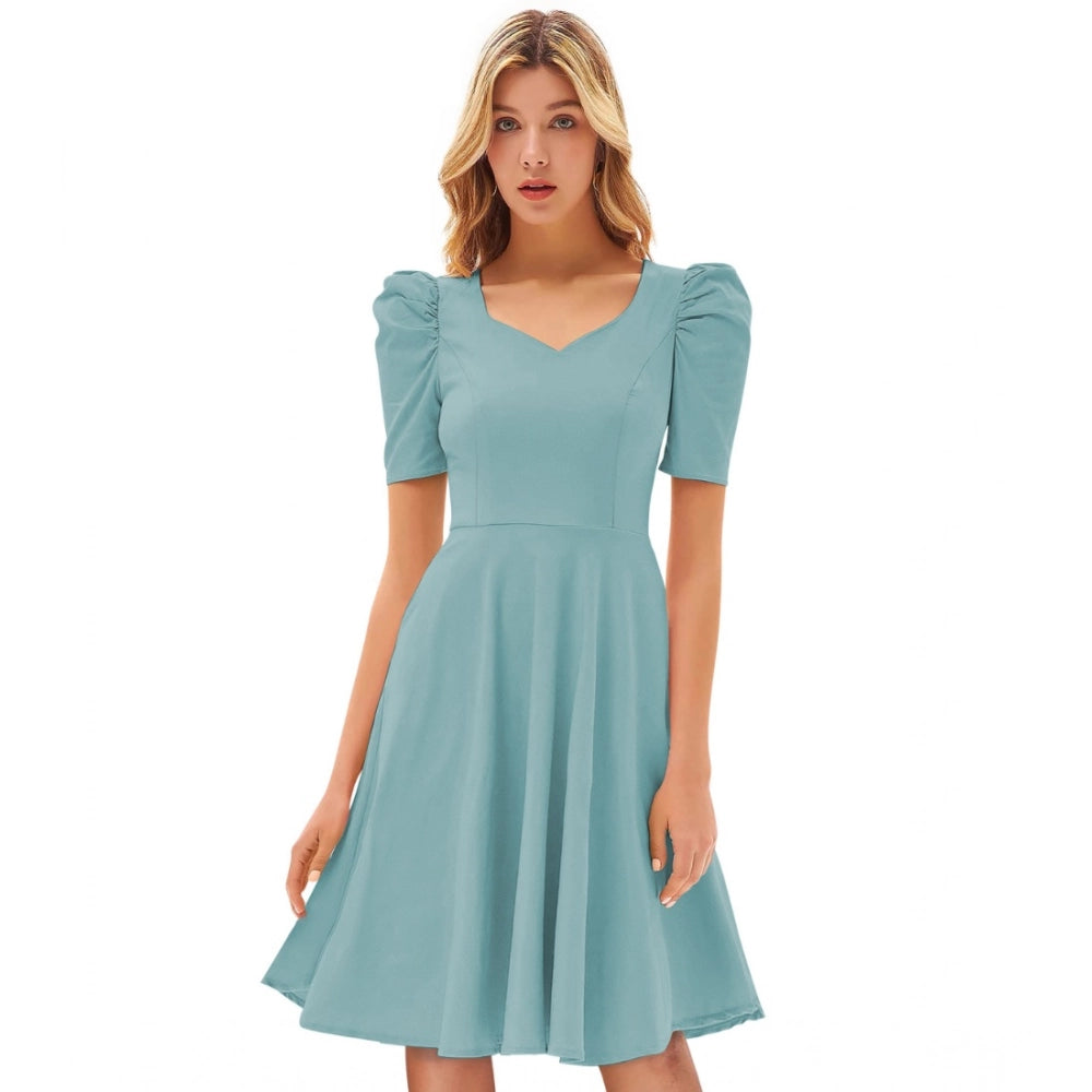 Ranili Knitting Stretchable Solid V Neck Cap Sleeve Dress