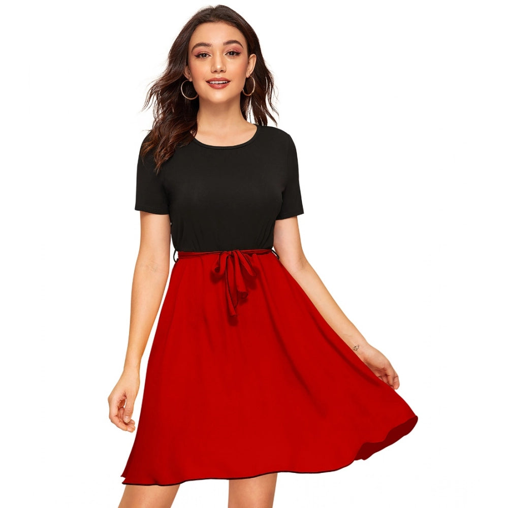 Ranili Knitting Stretchable Solid Round Neck Cap Sleeve Dress