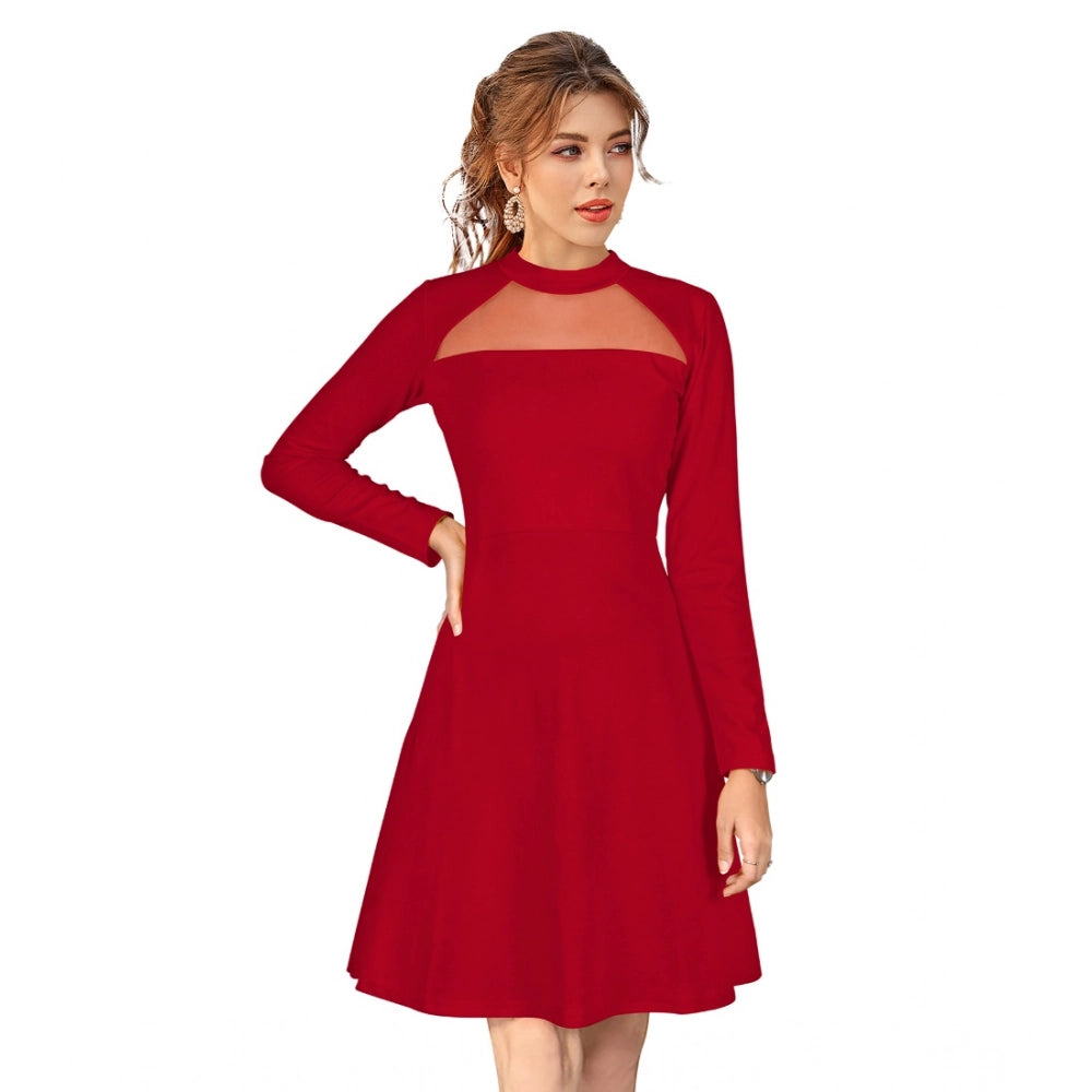 Ranili Knitting Stretchable Solid Round Neck Full Sleeve Dress