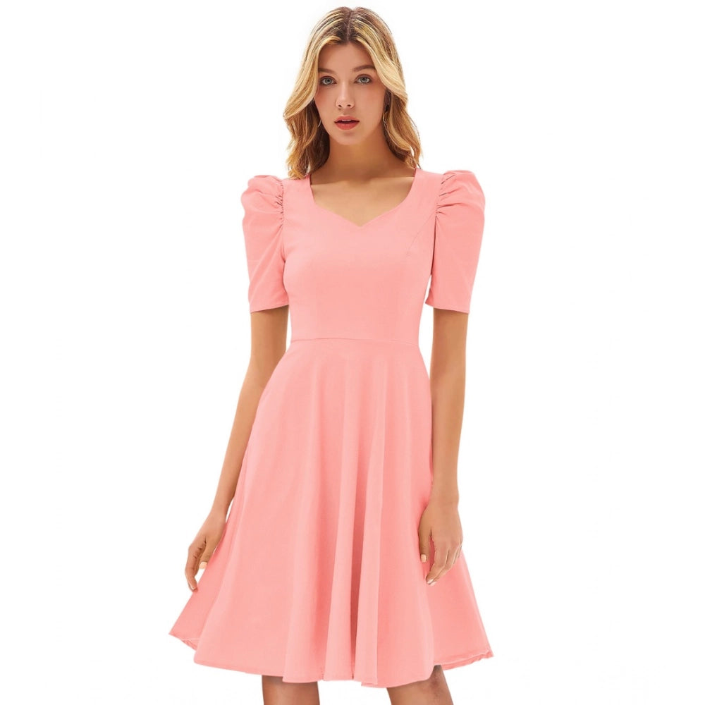 Ranili Knitting Stretchable Solid V Neck Cap Sleeve Dress