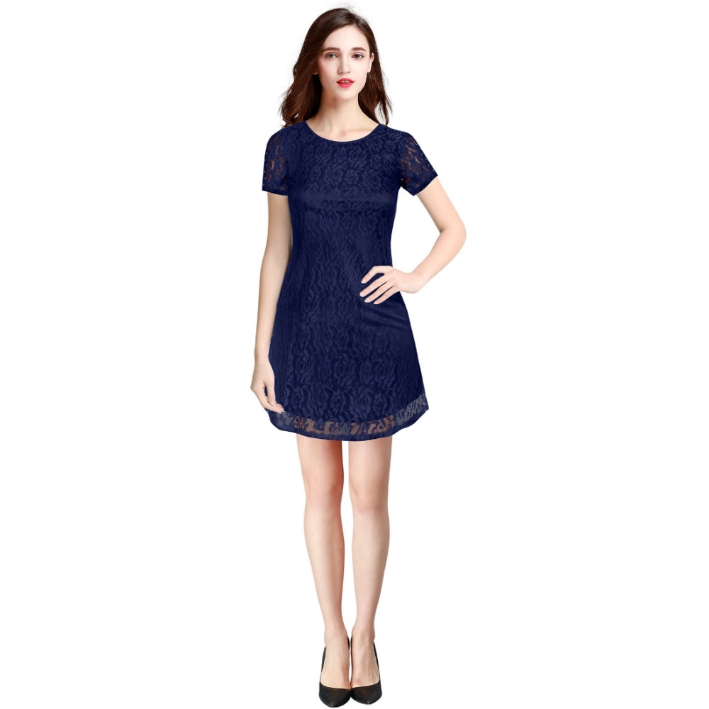 Ranili Rasal Solid Round Neck Cap Sleeve Dress