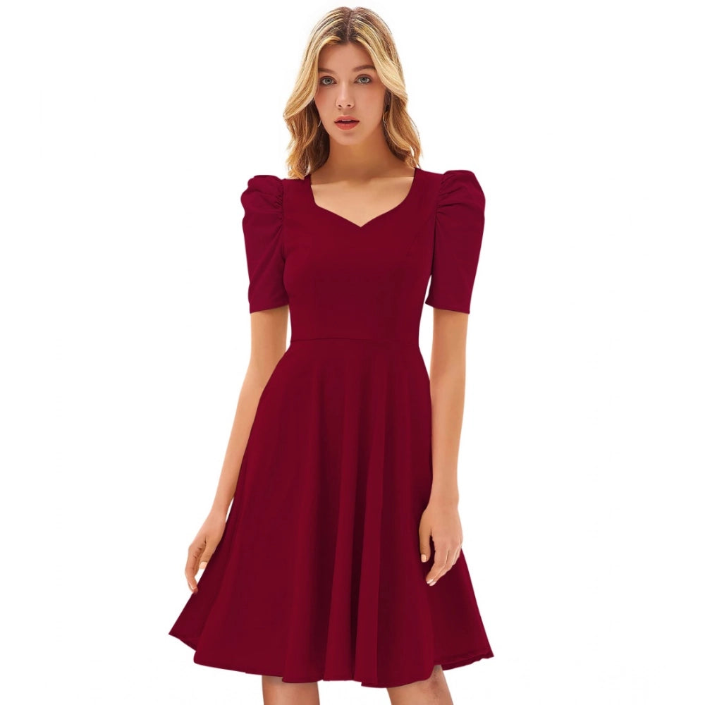 Ranili Knitting Stretchable Solid V Neck Cap Sleeve Dress