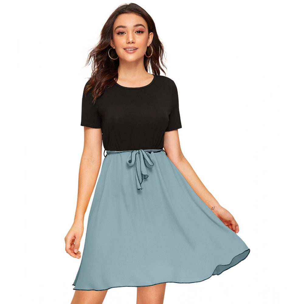 Ranili Knitting Stretchable Solid Round Neck Cap Sleeve Dress